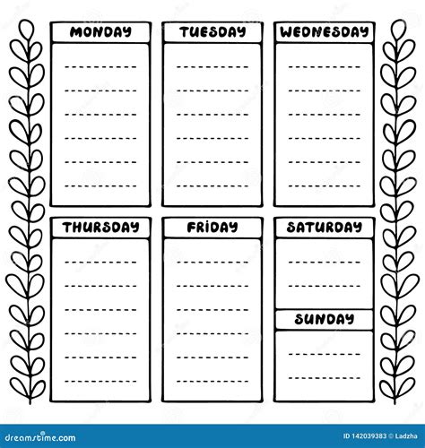 hand drawing black  white weekly planner template stock vector