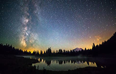 wallpaper forest space stars mountains night space  milky  images  desktop