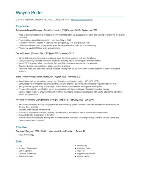 restaurant general manager resume examples  tips zippia