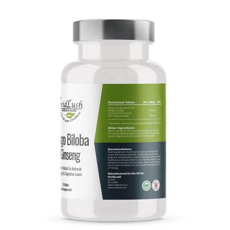 Ginkgo Biloba And Ginseng Supplement Vividlush 60 2 In 1 Herbal Tablets