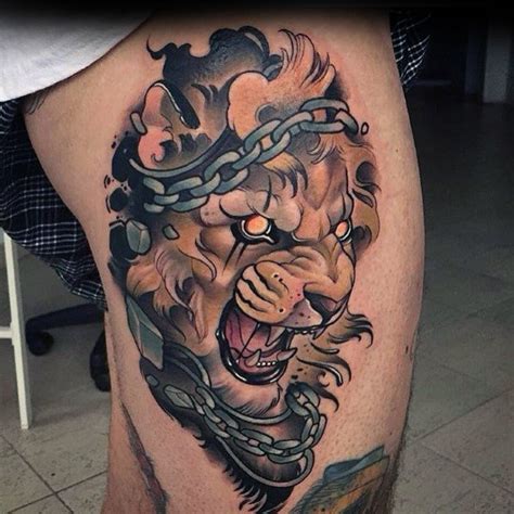 neo traditional lion tattoo designs  men manly ink