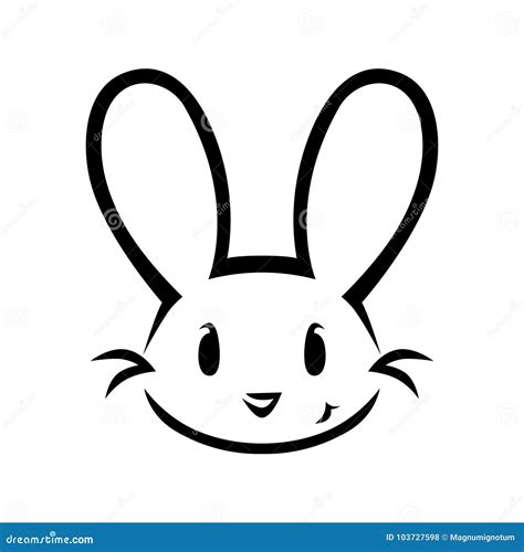cute bunny face outline  white stock vector illustration  icon