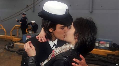 us navy lesbian couple share first gay dockside kiss bbc news