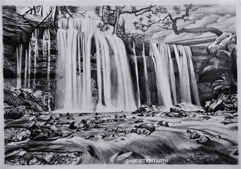 share    waterfall pencil sketch  seveneduvn