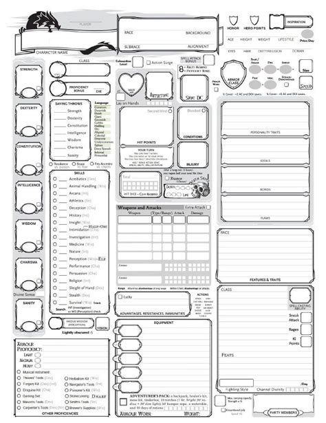 fully loaded 5e character sheet dnd character sheet dungeons and