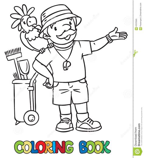 coloring book  funny zoo keeper  parrot stock vector