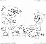 Saw Playing Girl Clipart Teeter Lineart Boy Illustration Happy Visekart Royalty Totter Vector sketch template