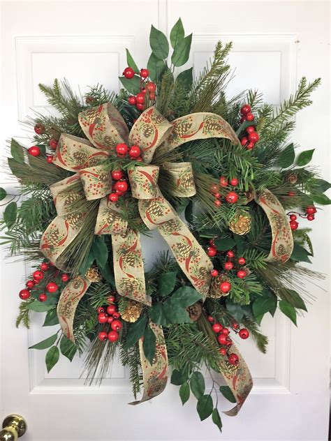 traditional christmas wreath christmas wreath pinecones etsy
