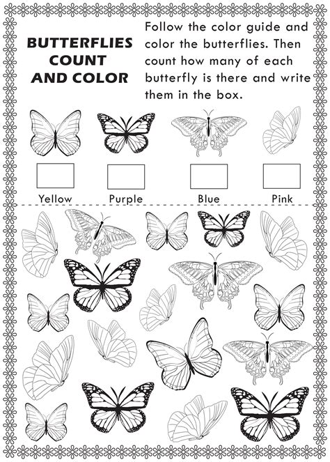 printable butterfly  spy count  color activity page  kids