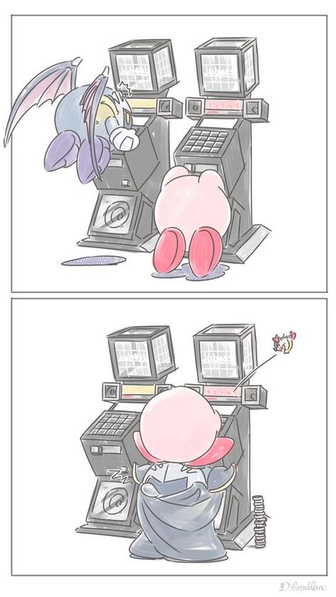 Gaming Pinwire Kirby And Meta Knight Playing Games
