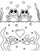 Coloring Pages Frog Valentines Cute Kids Valentine Fish Print Adult Printable Color Couples Sheets Colouring Printables Frogs Pants Heart Couple sketch template