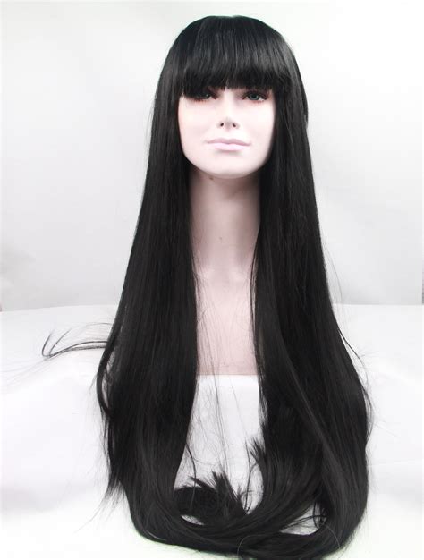 lace front colorful wigs  bangs  straight black long lace front synthetic wigs wigsis