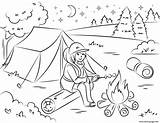 Coloring Marshmallow Pages Campfire Roasting Over Girl Printable sketch template