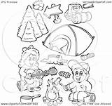 Camping Coloring Kids Pages Collage Items Clipart Gear Outlines Illustration Digital Royalty Visekart Rf sketch template