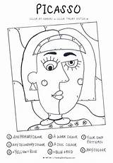 Picasso Grundschule Colour Niños Kunstunterricht Lessons Zahlen Cubism Atividades Arbeitsblatt Clases Figuras Preschool Lesson Enseñar Farbenlehre Druckbar Unterrichten Handouts Basteln sketch template