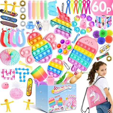 Buy 60 Pcs Fidget Toys Figetsss Pack Perfect For Girls Age 8 10 Pop