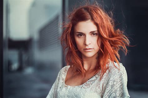 Wallpaper Face Women Redhead Model Long Hair Looking At Viewer