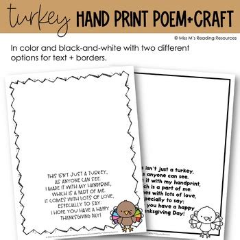 turkey hand print poem art project   ms reading resources
