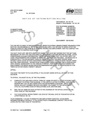 overpayment edd letter fill  printable fillable blank