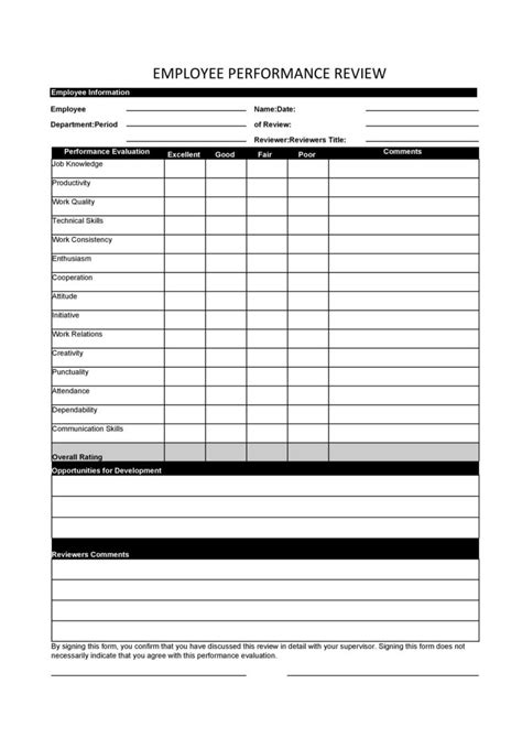 employee evaluation forms performance review examples