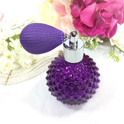 purple glass cut perfume atomizer purple perfume spray bottle  vanity decor  boudoir decor