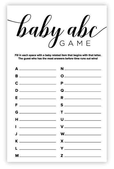 printable baby shower games volume  abc baby shower  baby