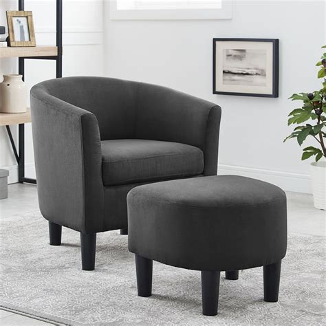 camilla dark gray fabric barrel chair  ottoman