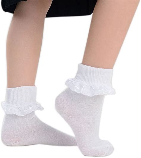 6 pairs of white frilly lace school socks for ladies and girls 3
