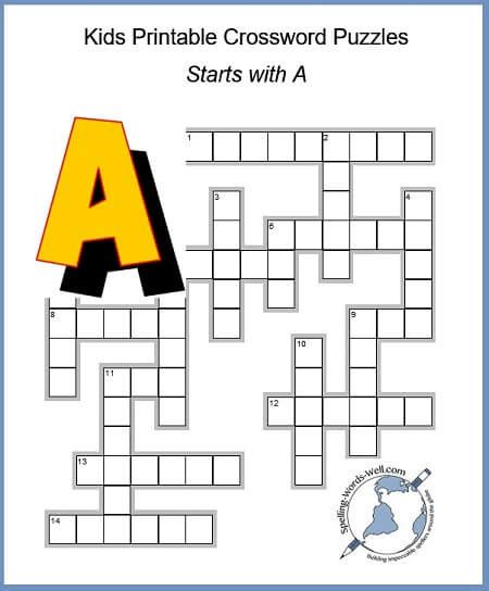 fun kids printable crossword puzzles