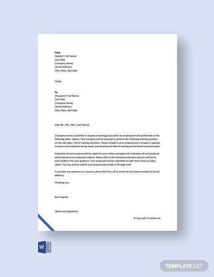 training proposal request letter template word templatenet