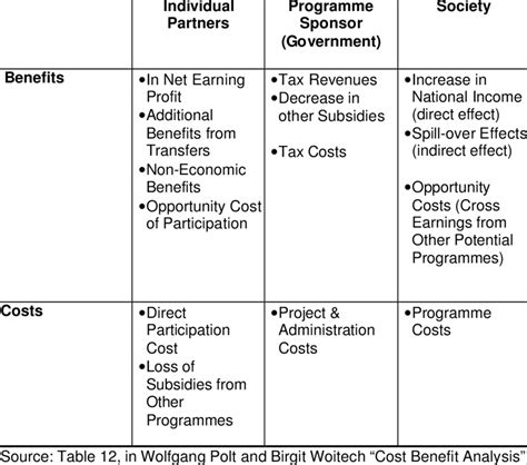 types  private  social costs  benefits  table
