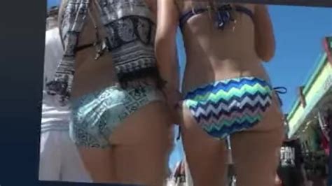 voyeur two hot milf in bikini walking and twerking their