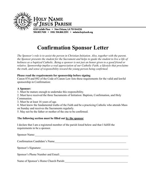 letter  confirmation candidate  sponsor certify letter