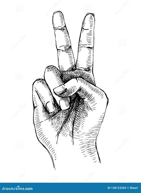 sketched victory hand gesture stock vector illustration  people palm