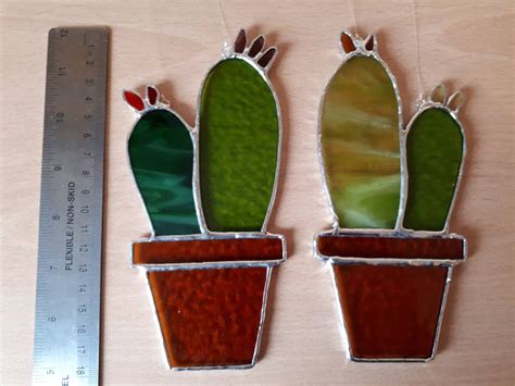 Stained Glass Cacti Cactus Suncatcher Sun Catcher Desert Decor Etsy