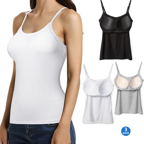 comfree womens camisole  built  padded bra adjustable spaghetti strap tank top cami