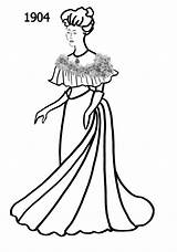 Clipart 1910 Fashion Drawing Drawings Silhouette Line Era 1900 Edwardian 1904 Silhouettes Costume Clipground Dress Clip Simple sketch template