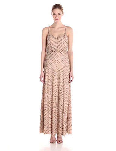adrianna papell women s long beaded blouson gown taupe