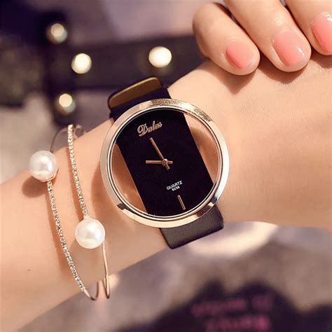 high quality fashion leather strap black women  casual love heart