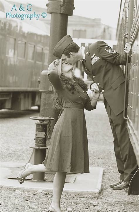 50 s vintage couple military goodbye train depot photo shoot