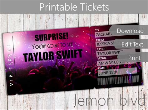concert  printable concert ticket digital  etsy