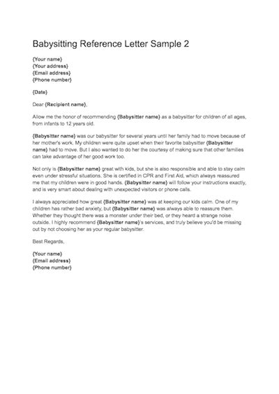 wonderful tips  sample character reference letter  babysitter