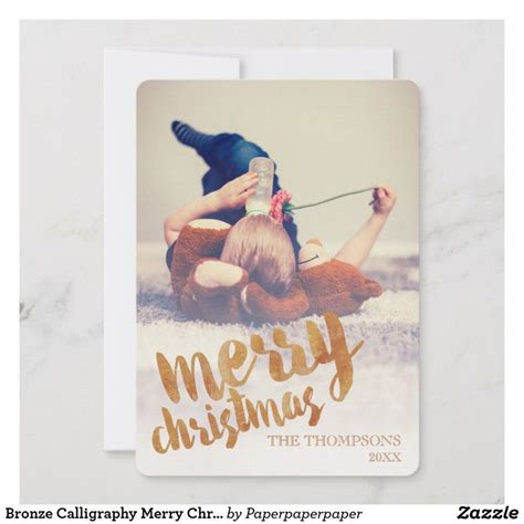 bronze calligraphy merry christmas photo card add your own photo and