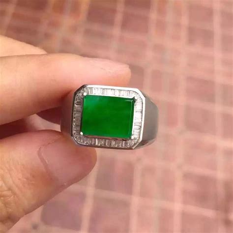 emperor green jade mens square boss ring  jade green jewelry