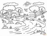 River Coloring Pages Landscape Forest Printable Choose Board Animals sketch template