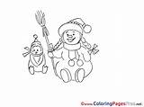 Winter Broom Colouring Snowman Children Coloring Sheet Title sketch template