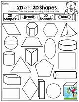 Shapes 2d 3d Grade Kindergarten Worksheet Worksheets Color Math Printables Coloring Shape Dimensional Code Fun Activity Activities Geometry Tons Kids sketch template