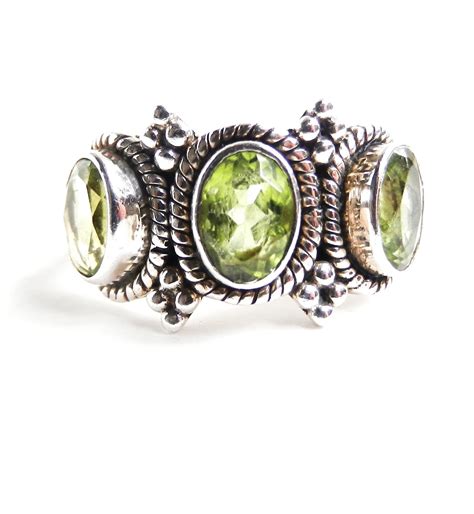sterling silver light green stone ring vintage size