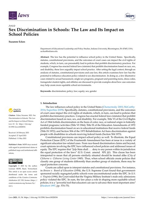 Pdf Sex Discrimination In Schools The Law And Its Impact On School