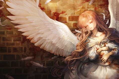 Angels Girl Wing Feathers Curly Long Hair Anime Wallpaper